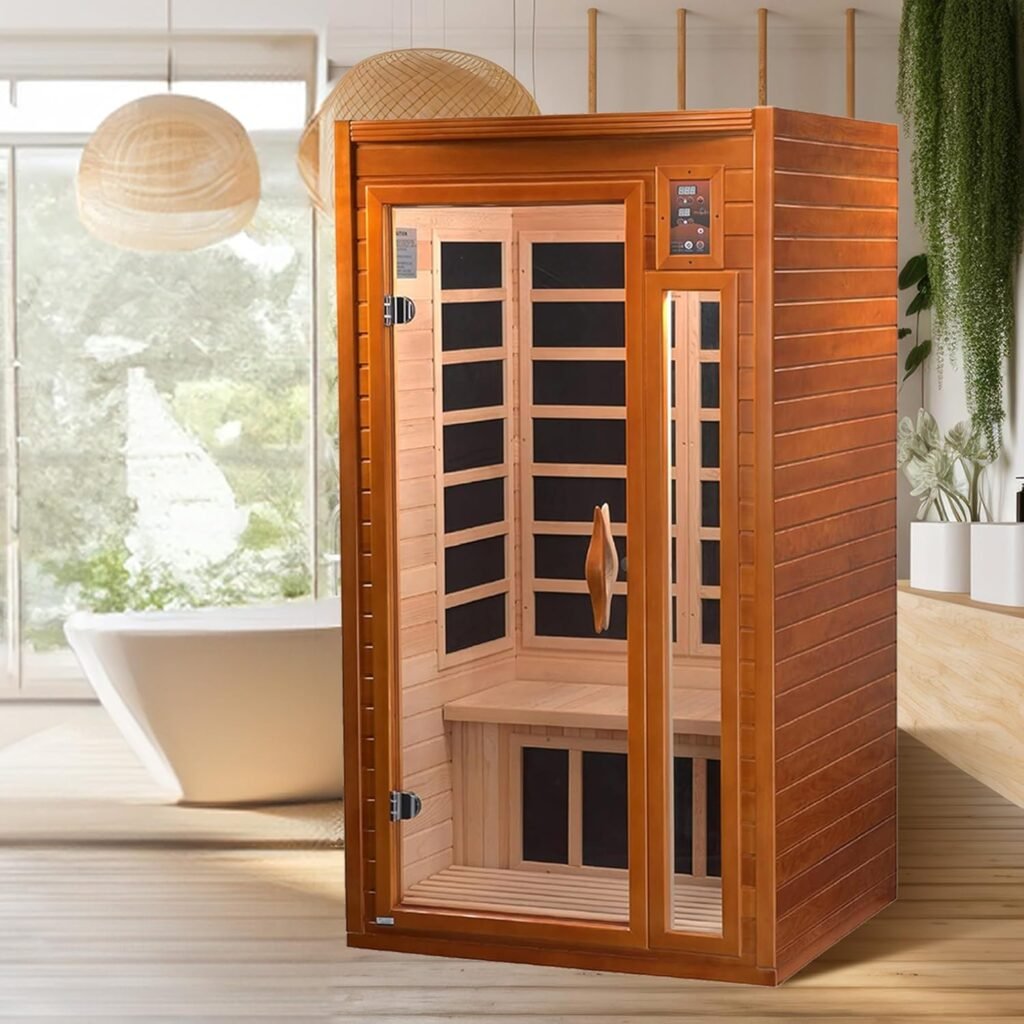 Modern infrared home sauna cabin with carbon panels. Dynamic Barcelona. 