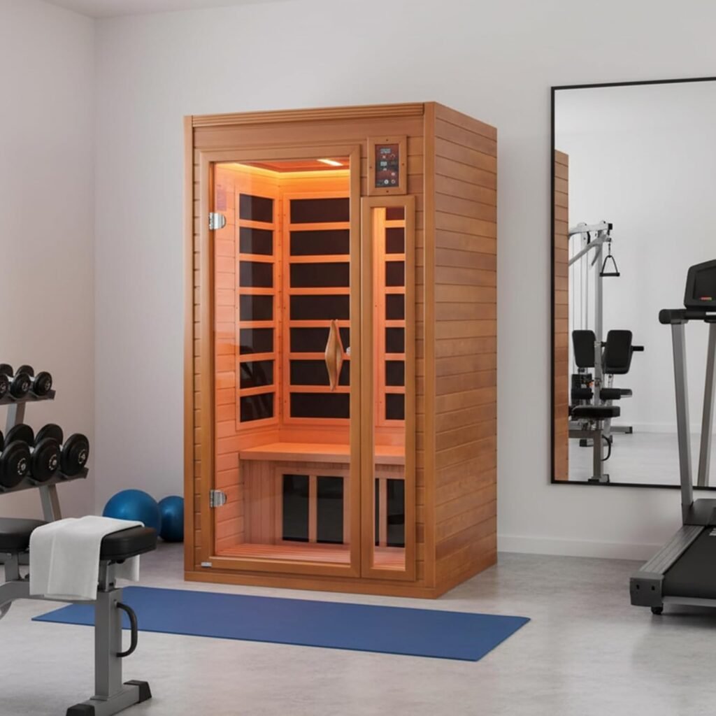 Dynamic Barcelona 1-2 Person Far Infrared Sauna with Canadian Hemlock wood and glass door