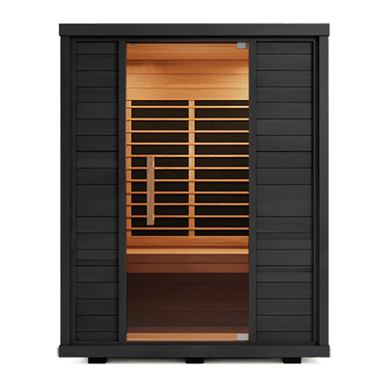Sun Home Equinox 2-Person Full-Spectrum Infrared Sauna with glass front and eucalyptus wood construction